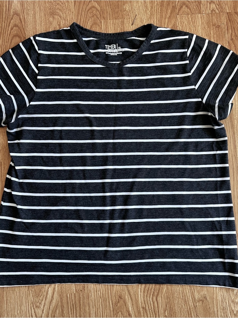 Time and Tru Gray and White Striped Crew Neck Tee